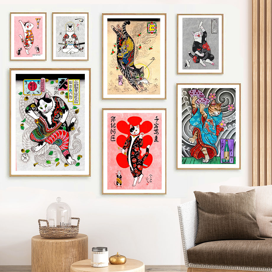 Japanese Lifestyle And Traditions - Japon Samuray Kedi Duvar Sanatı Ukiyo-e