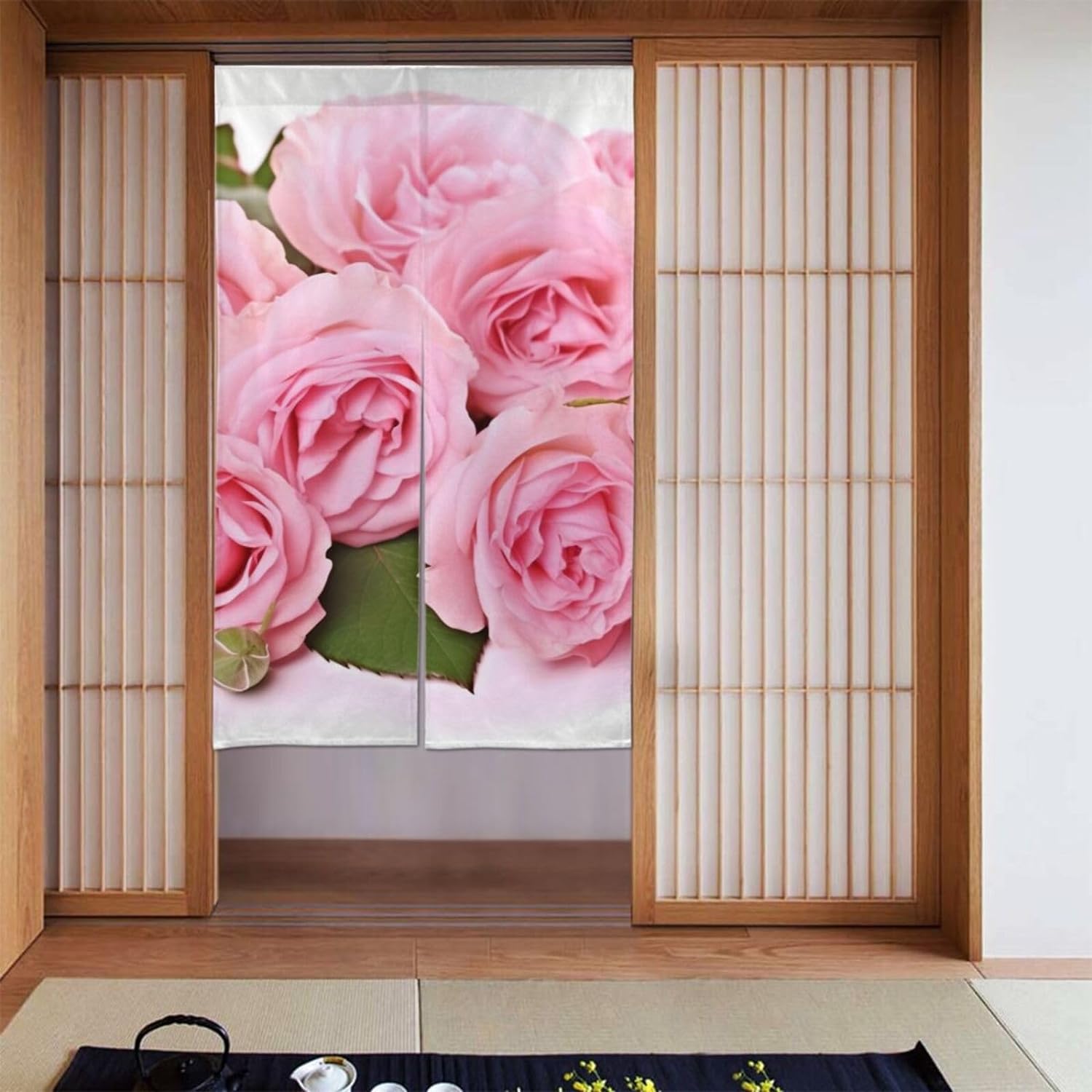 Noren Curtain Doorway - Romantik Gül Baskı Kapı Perdesi Banyo