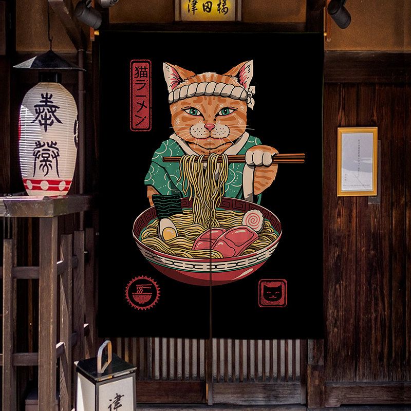 Noren Curtain Doorway - VIKAMA Karikatür Ramen Kedi Noren Perdesi