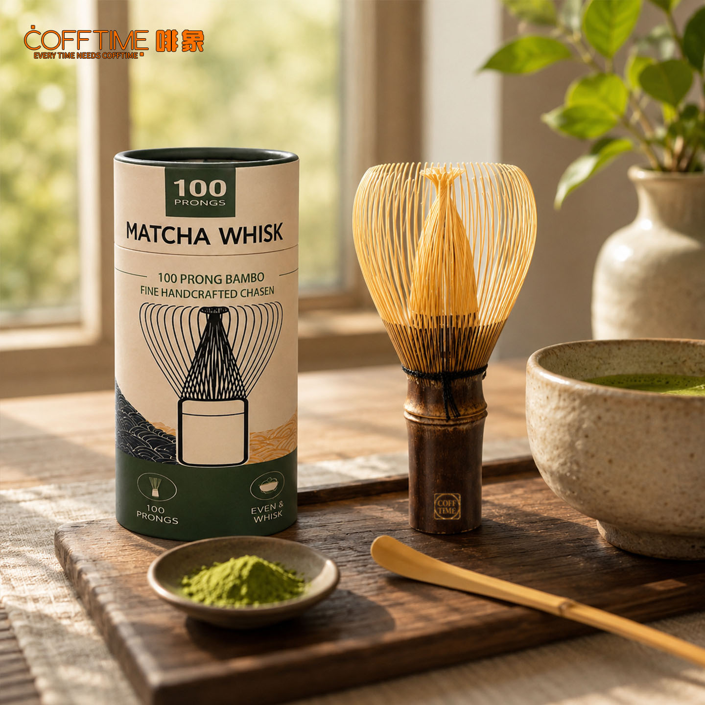 Bamboo Whisk Chasen - COFFTIME 100 Çatallı Matcha Çırpıcısı Bambu