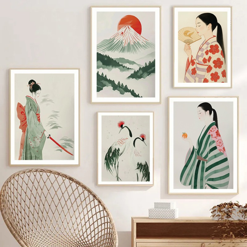 Japanese Lifestyle And Traditions - Fuji Dağı ve Vinç Japon Duvar