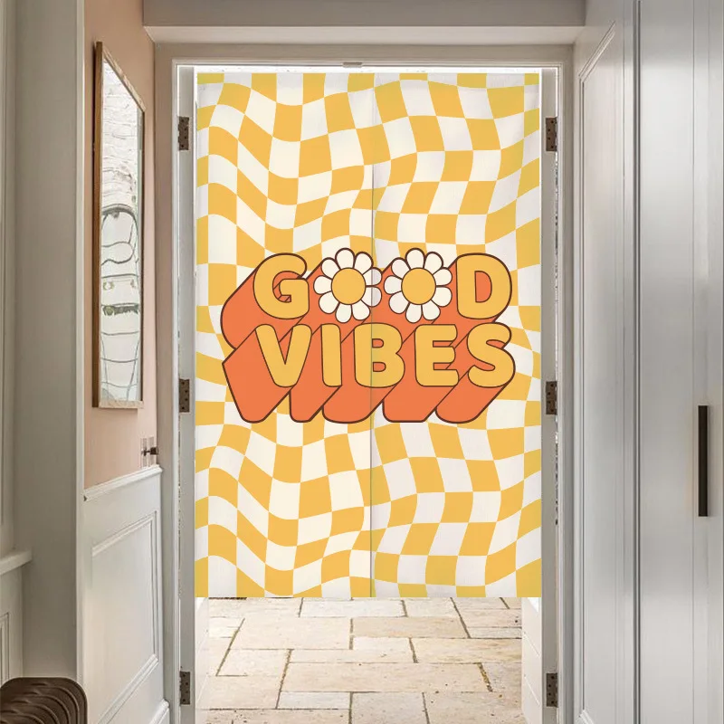 Noren Curtain Doorway - ayçiçeğinin retro gülümsemesi soyunma odası Perde